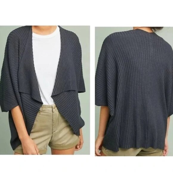 Anthropologie Pure + Good Amanda Ribbed Open Front Kimono Cardigan Black OS - Picture 5 of 8